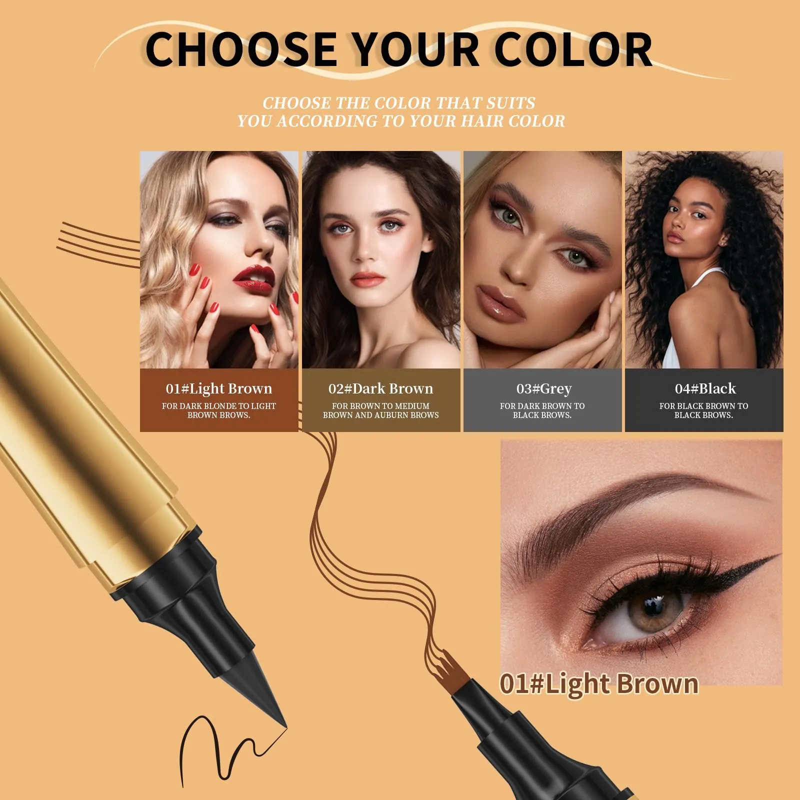 2 in 1 Magic Eyebrow Pencil, 3D Microblading Eyebrow Tattoo Pencil 4 Fork Tip with Eyeliner, Multifunction Double Head Contouring Pen Waterproof Makeup Tools for Natural Eyebrow Makeup (Dark Brown)