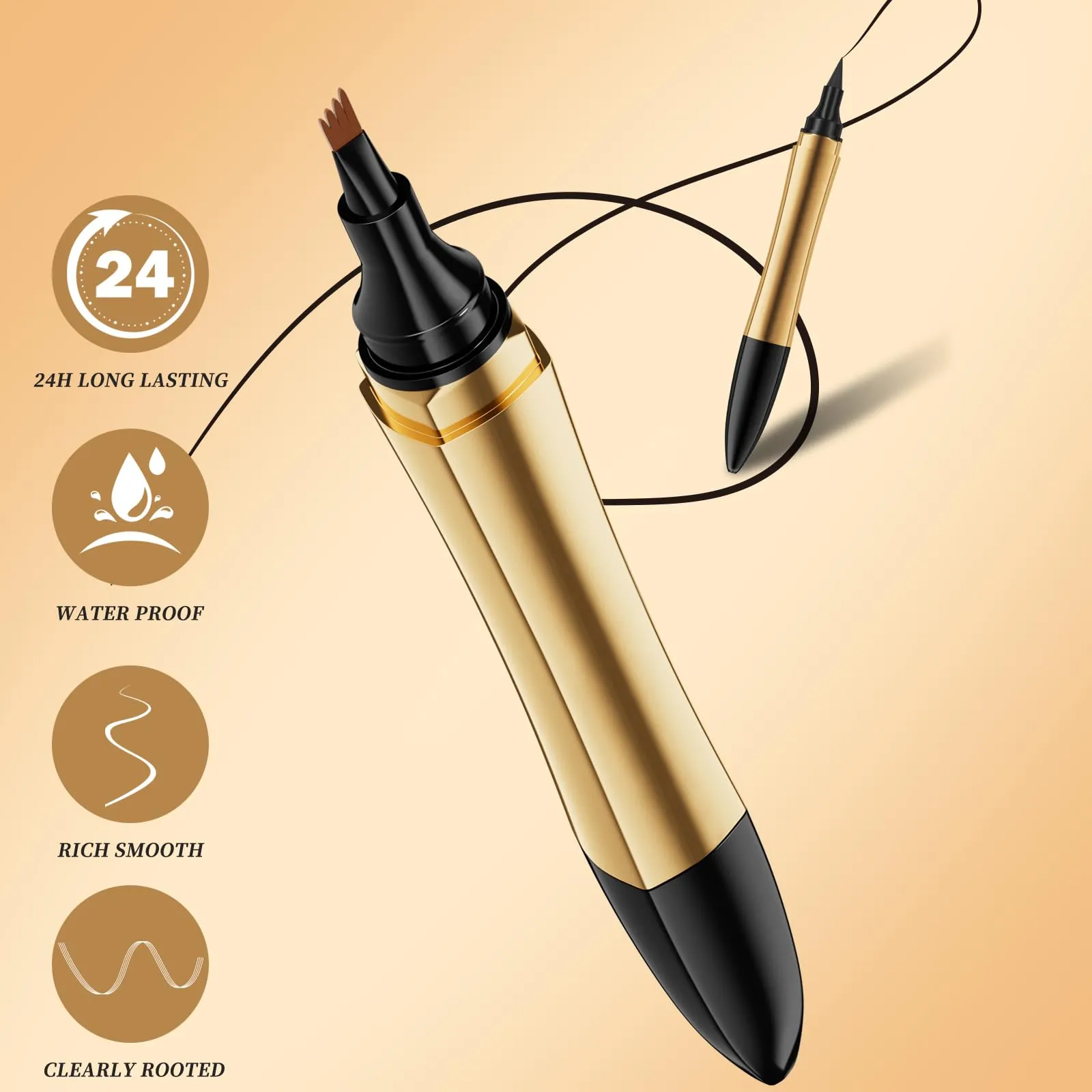 2 in 1 Magic Eyebrow Pencil, 3D Microblading Eyebrow Tattoo Pencil 4 Fork Tip with Eyeliner, Multifunction Double Head Contouring Pen Waterproof Makeup Tools for Natural Eyebrow Makeup (Dark Brown)