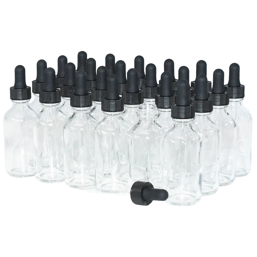 2 oz. Clear Boston Round with Black Glass Dropper (20/400) (V23) (V25)