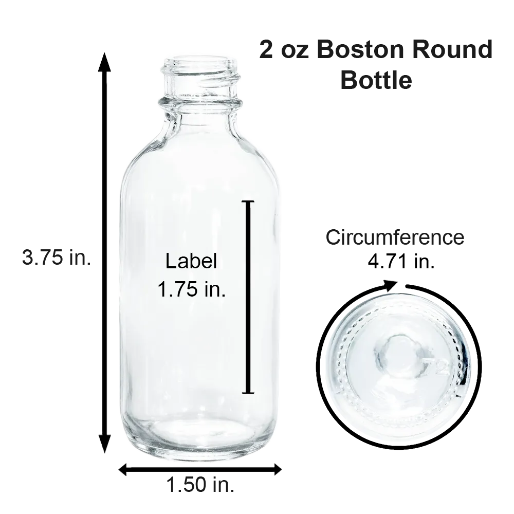 2 oz. Clear Boston Round with Black Glass Dropper (20/400) (V23) (V25)