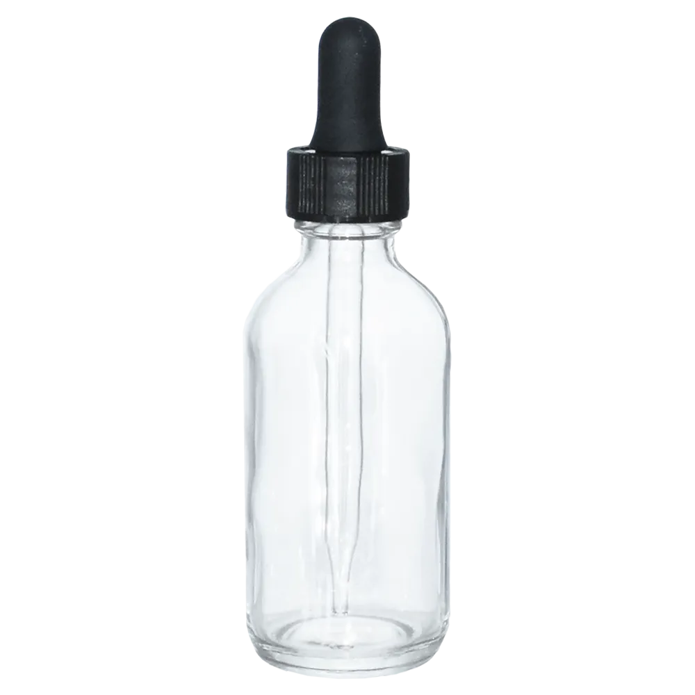 2 oz. Clear Boston Round with Black Glass Dropper (20/400) (V23) (V25)