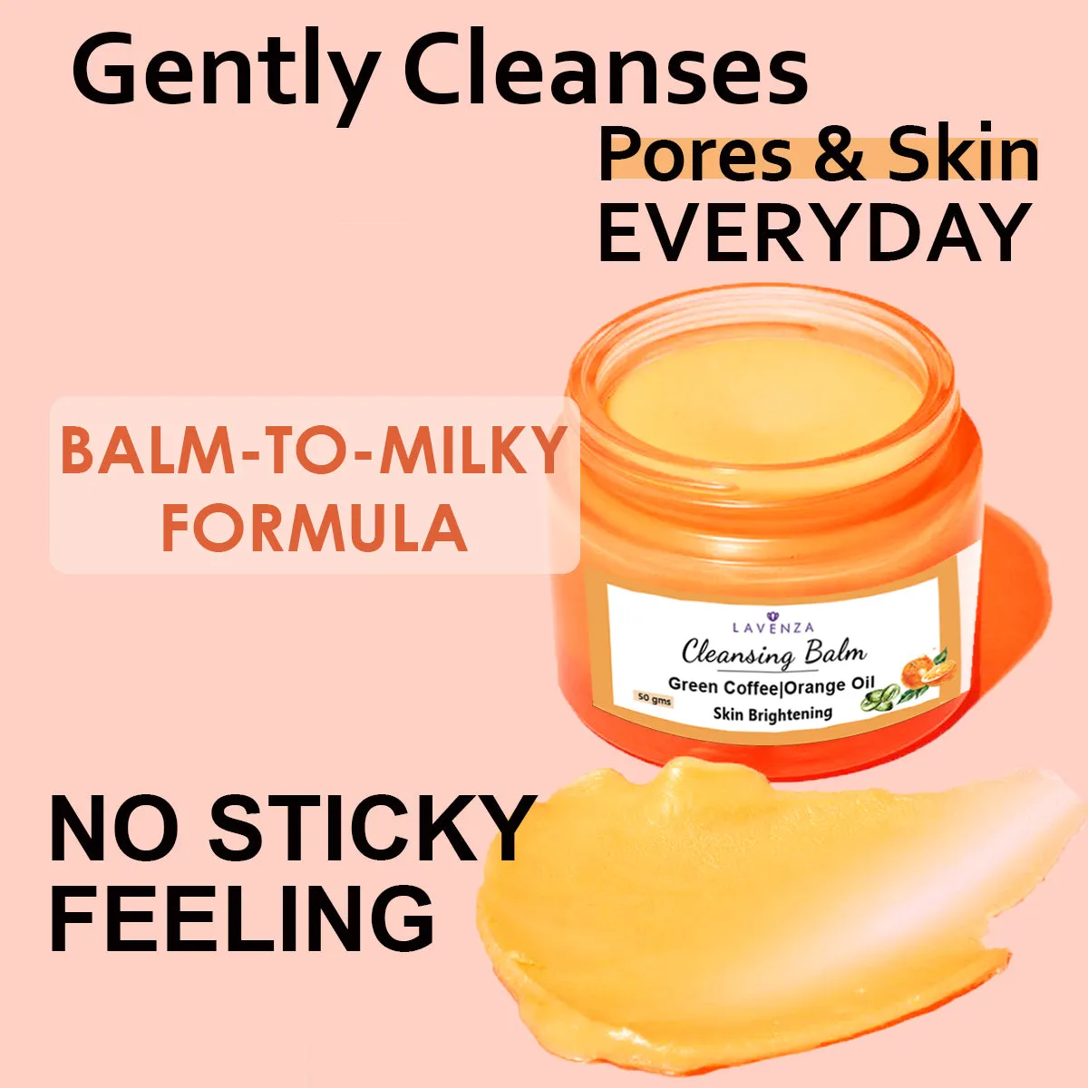 Brightening Cleansing Balm - Double Cleansing Face Cleanser   Makeup Remover | All skin types; with Orange oil & Green Coffee