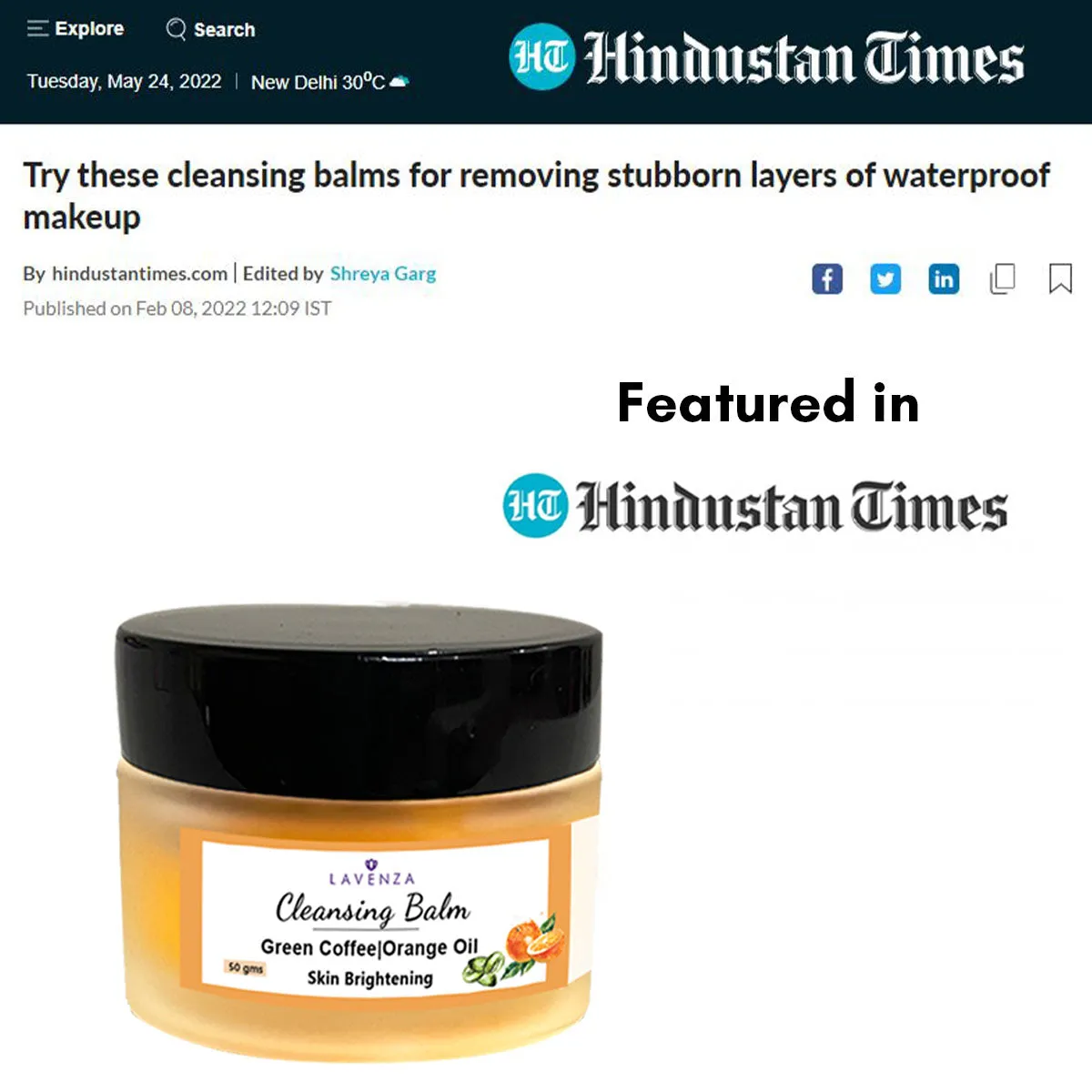 Brightening Cleansing Balm - Double Cleansing Face Cleanser   Makeup Remover | All skin types; with Orange oil & Green Coffee