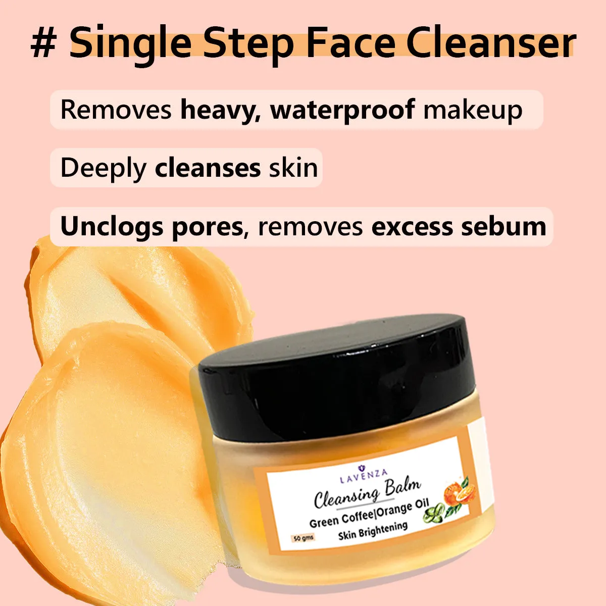 Brightening Cleansing Balm - Double Cleansing Face Cleanser   Makeup Remover | All skin types; with Orange oil & Green Coffee