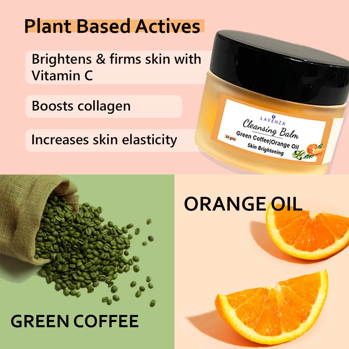 Brightening Cleansing Balm - Double Cleansing Face Cleanser   Makeup Remover | All skin types; with Orange oil & Green Coffee