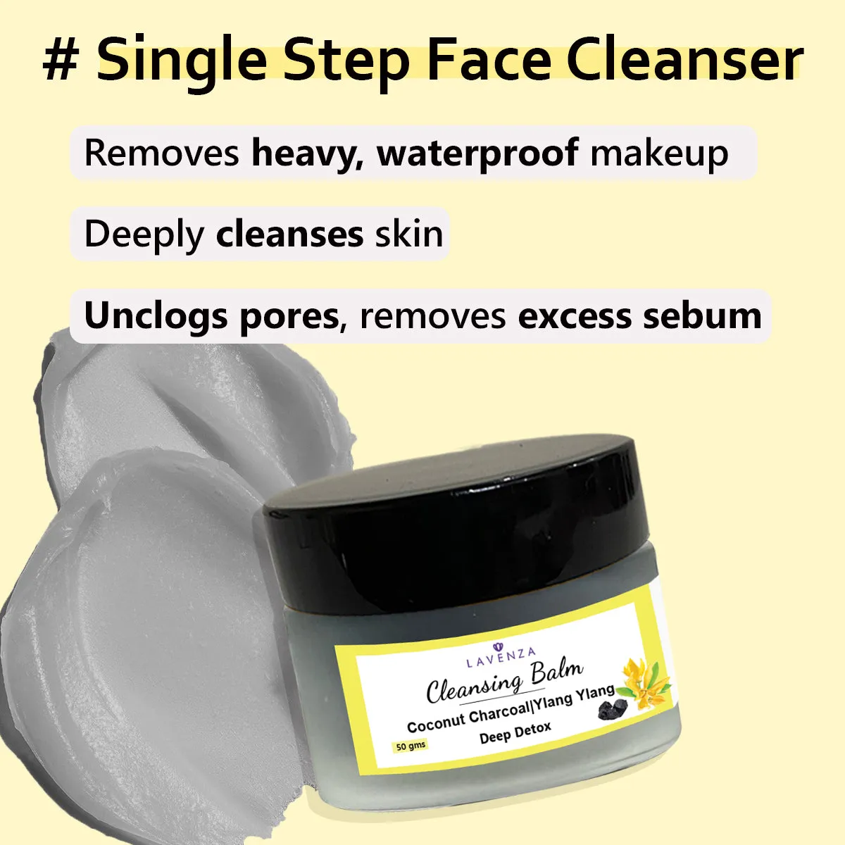 Detoxifying Cleansing Balm (50 gms) - Daily Face Cleanser   Makeup Remover | With Coconut Charcoal