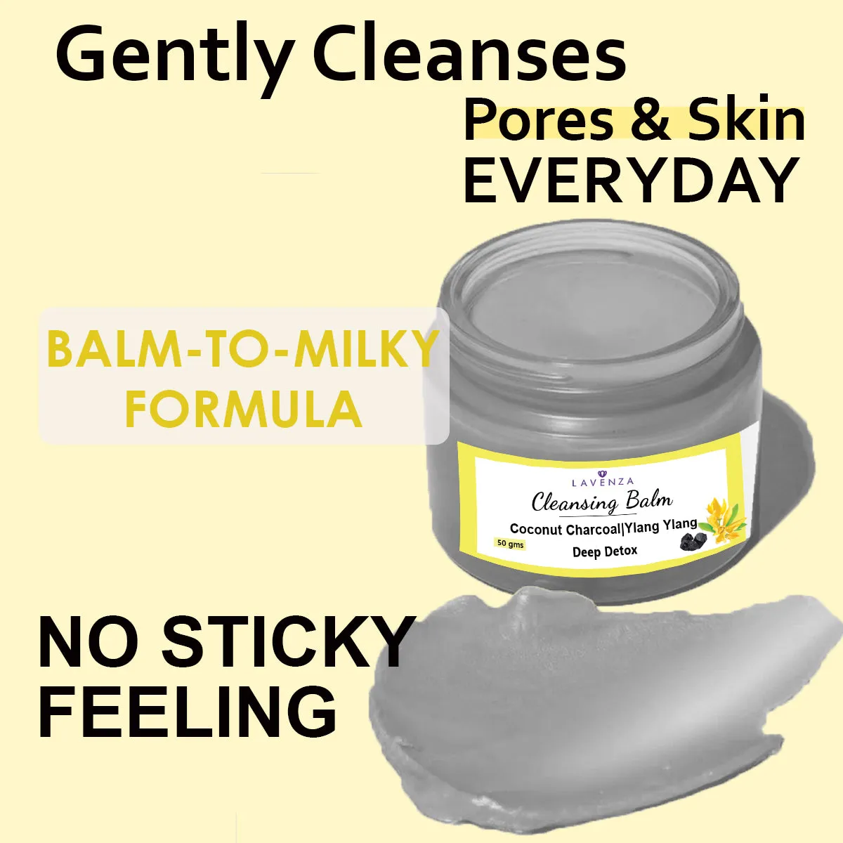 Detoxifying Cleansing Balm (50 gms) - Daily Face Cleanser   Makeup Remover | With Coconut Charcoal