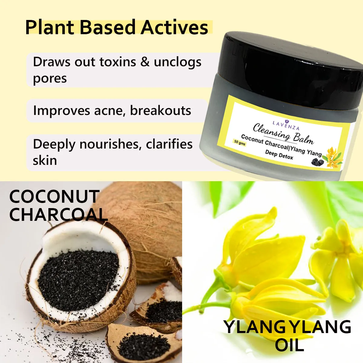 Detoxifying Cleansing Balm (50 gms) - Daily Face Cleanser   Makeup Remover | With Coconut Charcoal