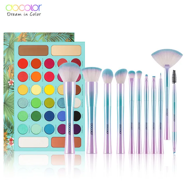 Docolor Professional Eyeshadow Palette 34 Color Charming Shimmer Eyeshadow Palette and 11pcs Fantasy Make up Eyeshadow Brush Set