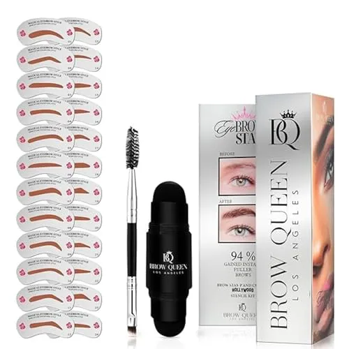 Eyebrow Stamp Kit - Professional Eye Brow Stencil Kits with Dual-Color Eyebrow Powder Stamp, 24 Shaping Guide Templates, Brow Shaper Brush - Waterproof, Smudge-Proof Formula - (Dark Brown)