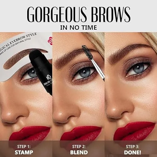 Eyebrow Stamp Kit - Professional Eye Brow Stencil Kits with Dual-Color Eyebrow Powder Stamp, 24 Shaping Guide Templates, Brow Shaper Brush - Waterproof, Smudge-Proof Formula - (Dark Brown)