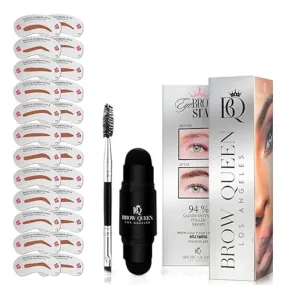 Eyebrow Stamp Kit - Professional Eye Brow Stencil Kits with Dual-Color Eyebrow Powder Stamp, 24 Shaping Guide Templates, Brow Shaper Brush - Waterproof, Smudge-Proof Formula - (Dark Brown)