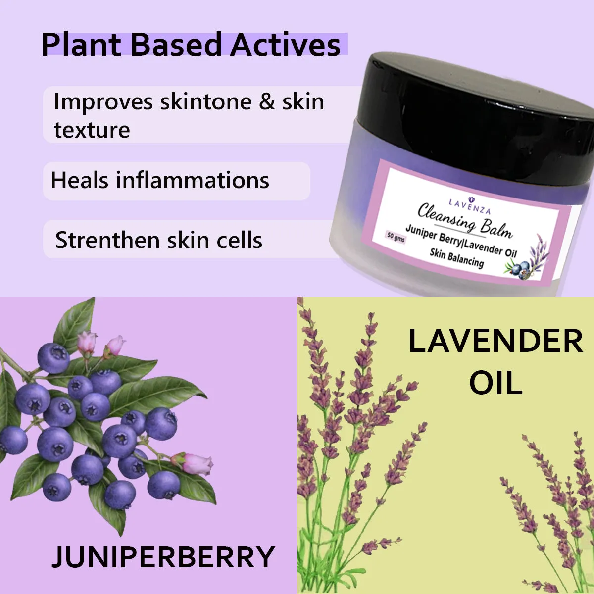 Healing Cleansing Balm - Double Cleansing Face cleanser & Makeup Remover |Oily - Combination skin;  With Juniper Berries & Lavender