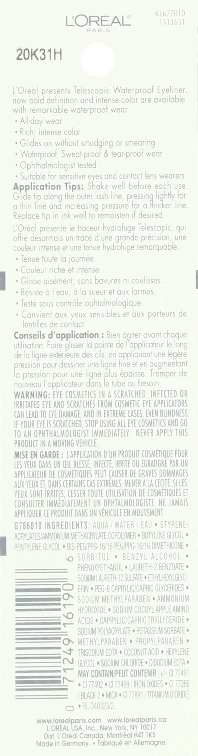L'Oreal Paris Telescopic Precision Liquid Waterproof Eyeliner, Black