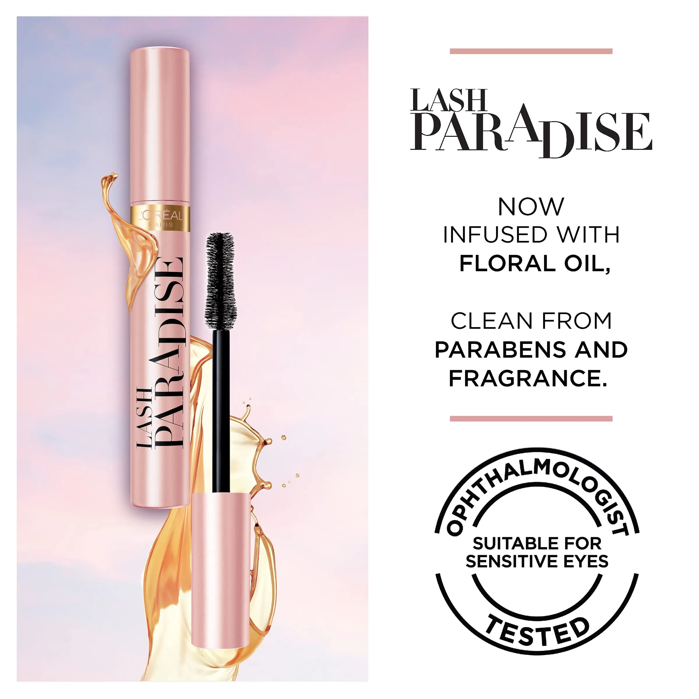 L'Oreal Paris Voluminous Makeup Lash Paradise Mascara, Voluptuous Volume, Intense Length, Feathery Soft Full Lashes, No Flaking, No Smudging, No Clumping, Black Brown, 0.25 Fl Oz (Pack of 1)