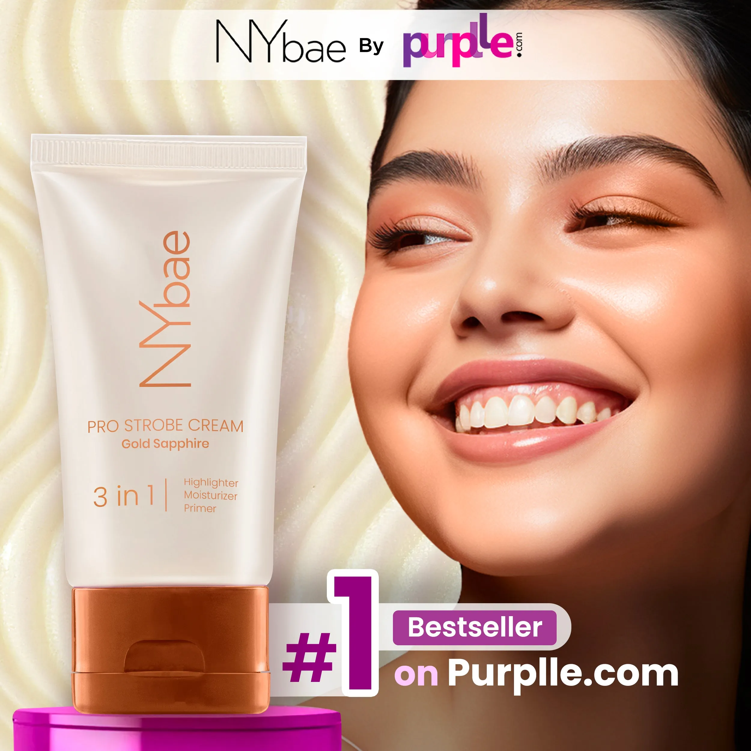 NY Bae PRO Strobe Cream - Gold Sapphire (30g) | Primer   Highlighter   Moisturizer | Dewy Makeup | Glowing Korean Skin | Value Pack