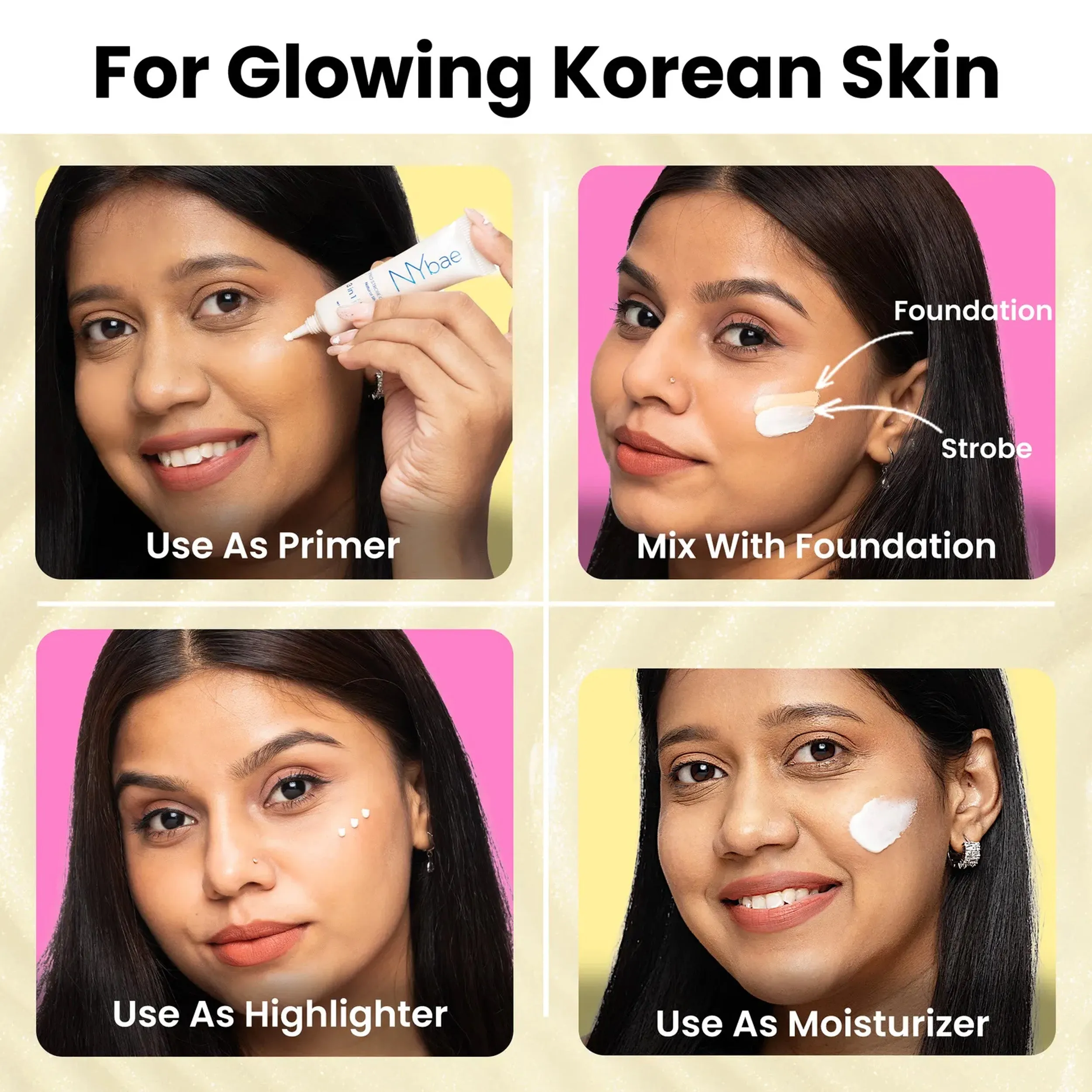 NY Bae PRO Strobe Cream - Gold Sapphire (30g) | Primer   Highlighter   Moisturizer | Dewy Makeup | Glowing Korean Skin | Value Pack
