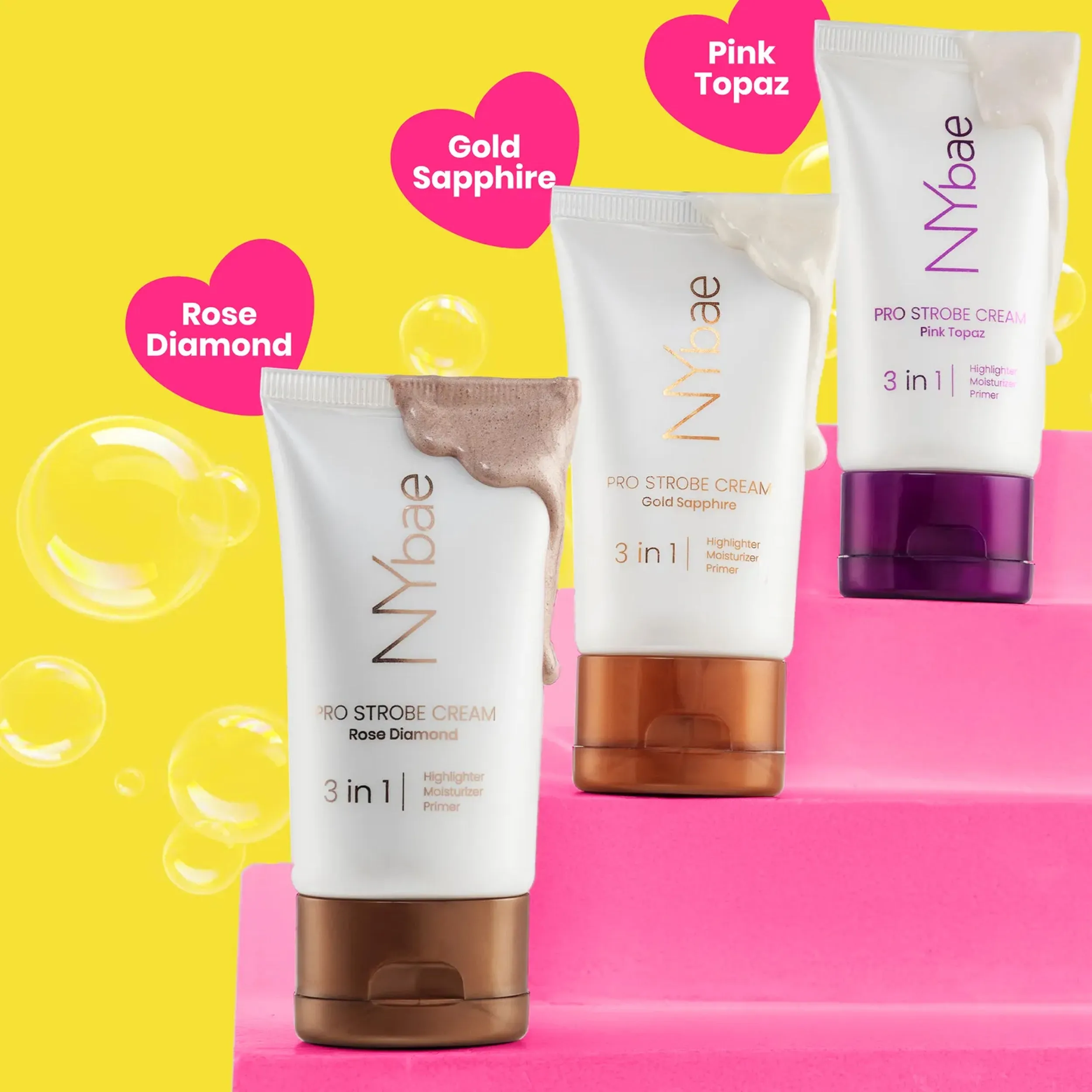 NY Bae PRO Strobe Cream - Gold Sapphire (30g) | Primer   Highlighter   Moisturizer | Dewy Makeup | Glowing Korean Skin | Value Pack