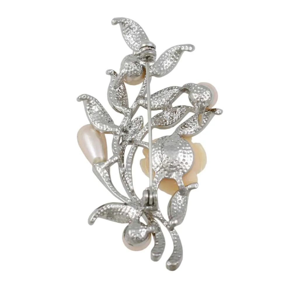 Peach Rose with Light Pink Pearl Buds Brooch Pin - PRP023