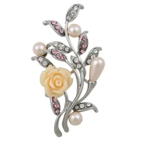 Peach Rose with Light Pink Pearl Buds Brooch Pin - PRP023
