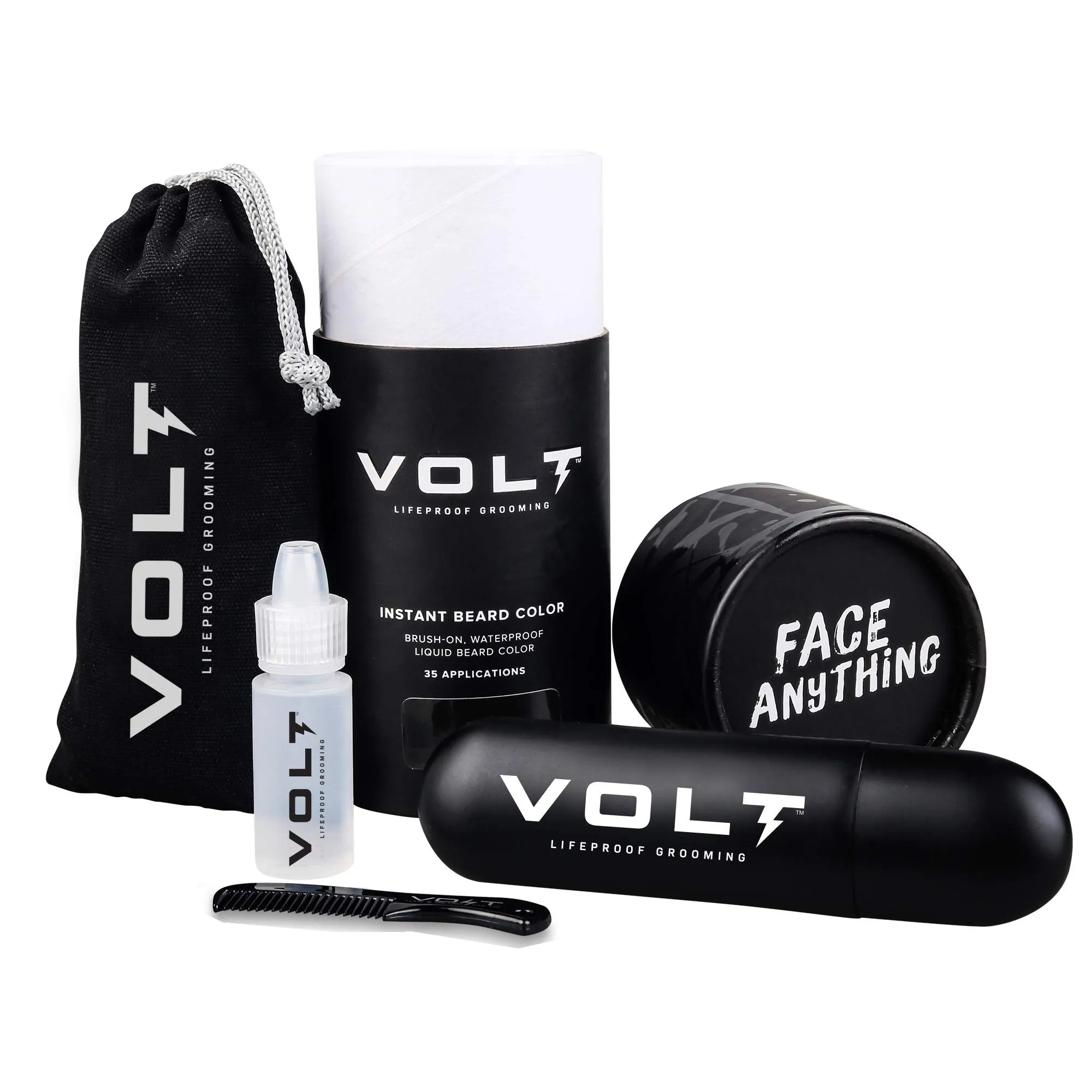 VOLT Grooming Instant Beard Color - Smudge and Water Resistant Quick Drying Brush on Color for Beards and Mustaches, Onyx (Black)